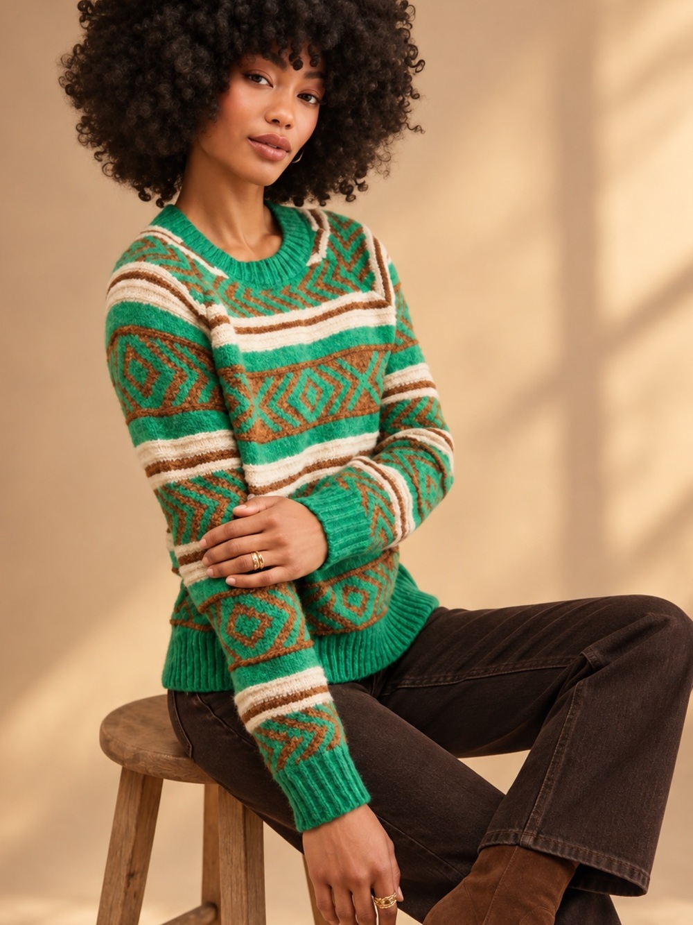 Scotch & Soda Wool Alpaca Fair Isle Sweater Emerald Green M Fall